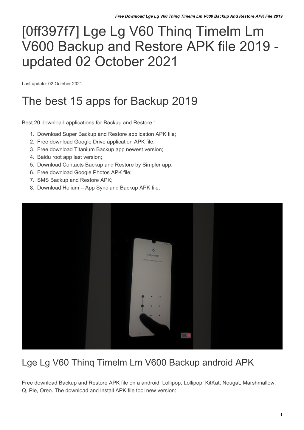 Lge Lg V60 Thinq Timelm Lm V600 Backup and Restore APK File 2019 [0Ff397f7] Lge Lg V60 Thinq Timelm Lm V600 Backup and Restore APK File 2019 - Updated 02 October 2021