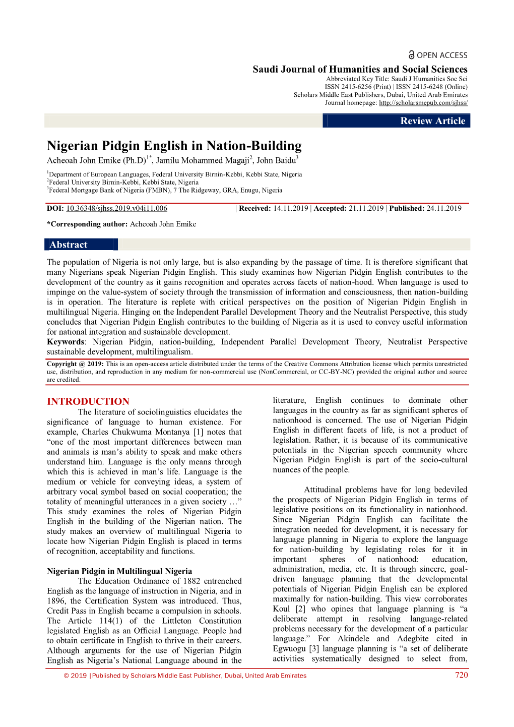 Nigerian Pidgin English in Nation-Building