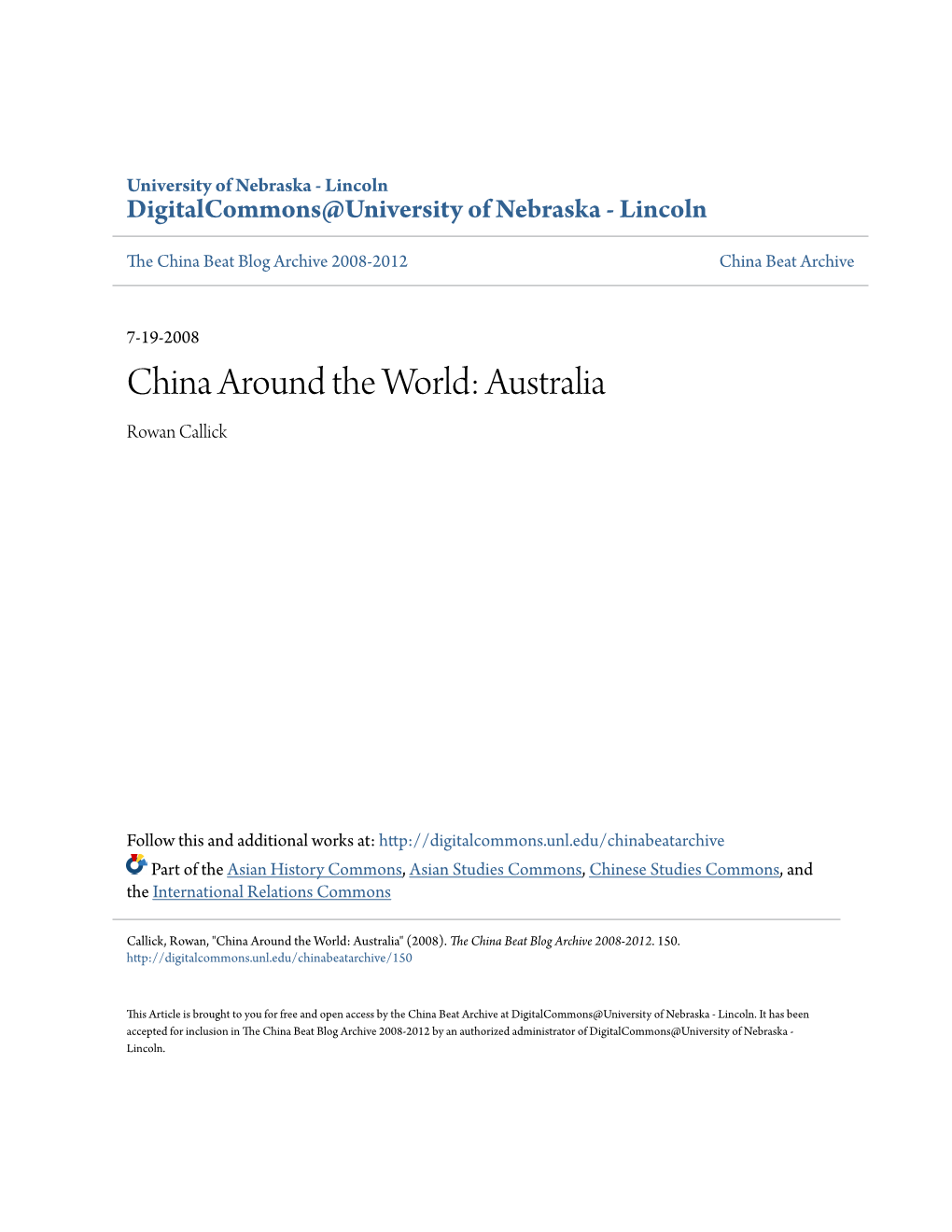 China Around the World: Australia Rowan Callick