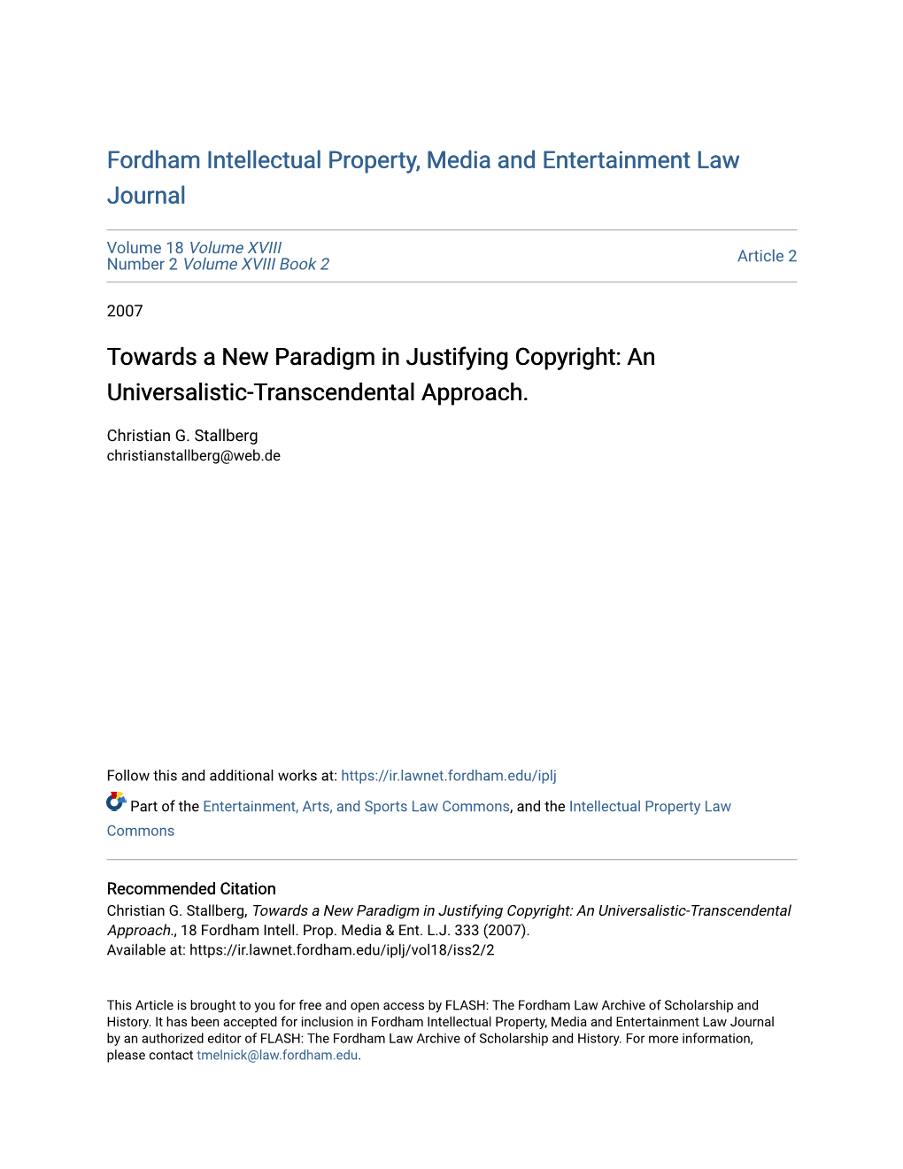 Towards a New Paradigm in Justifying Copyright: an Universalistic-Transcendental Approach
