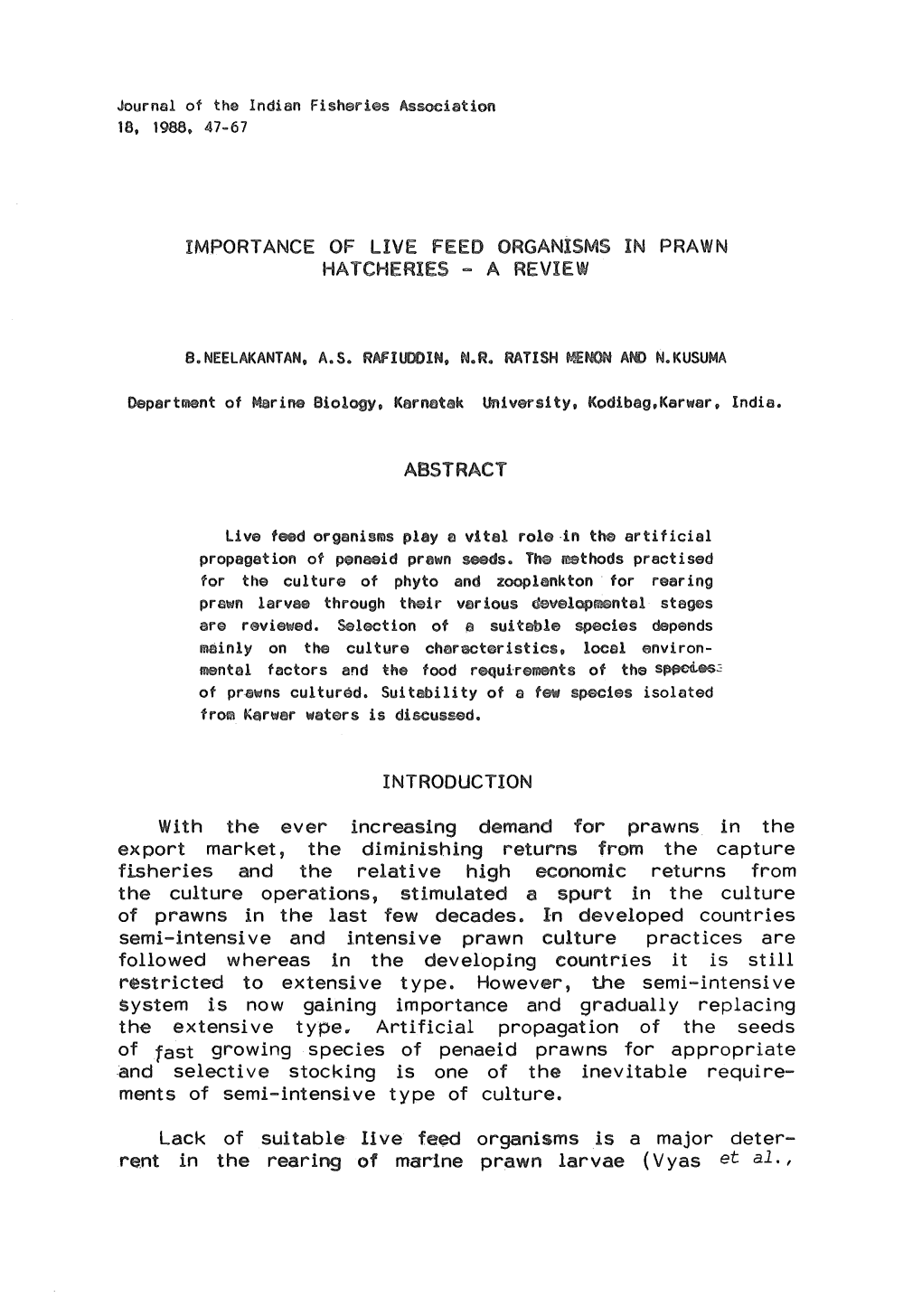 Importance of Live Feed Organism in Prawn Hatcheries