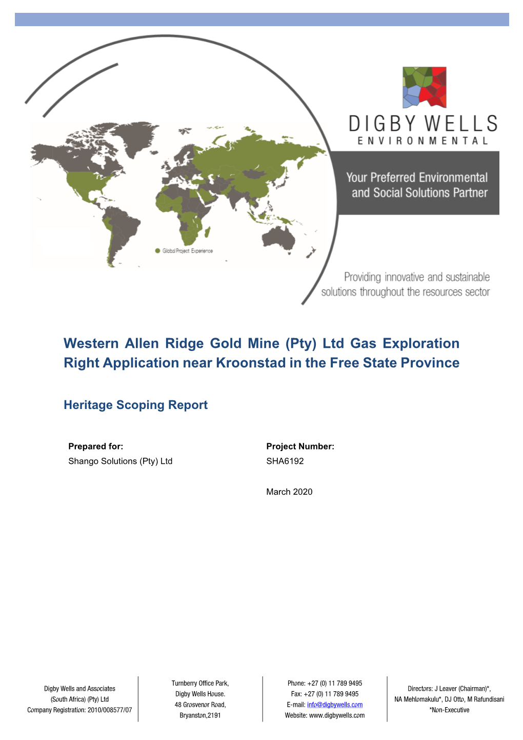 Western Allen Ridge Gold Mine (Pty) Ltd Gas Exploration Right Application Near Kroonstad in the Free State Province