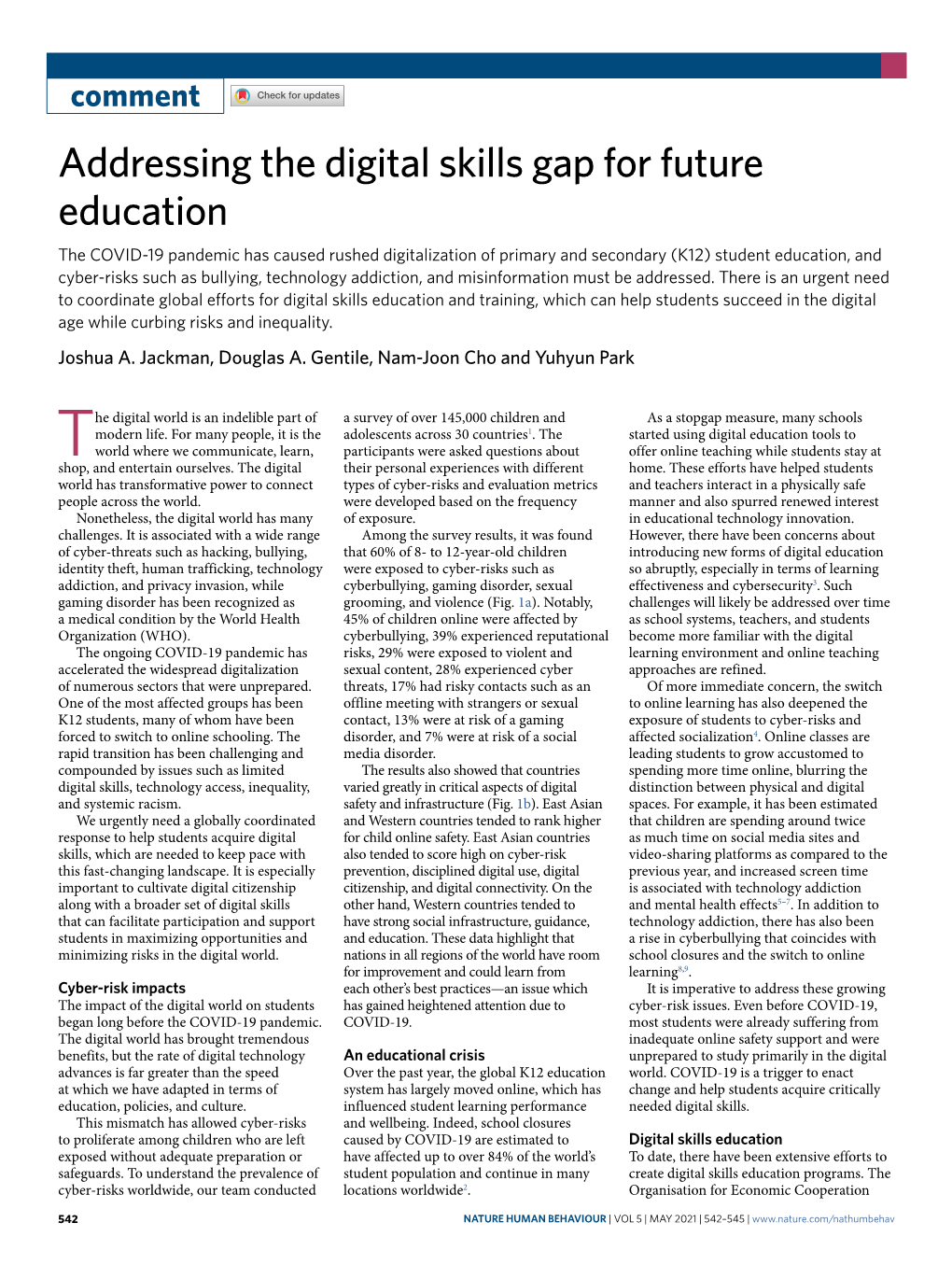 Addressing the Digital Skills Gap for Future Education