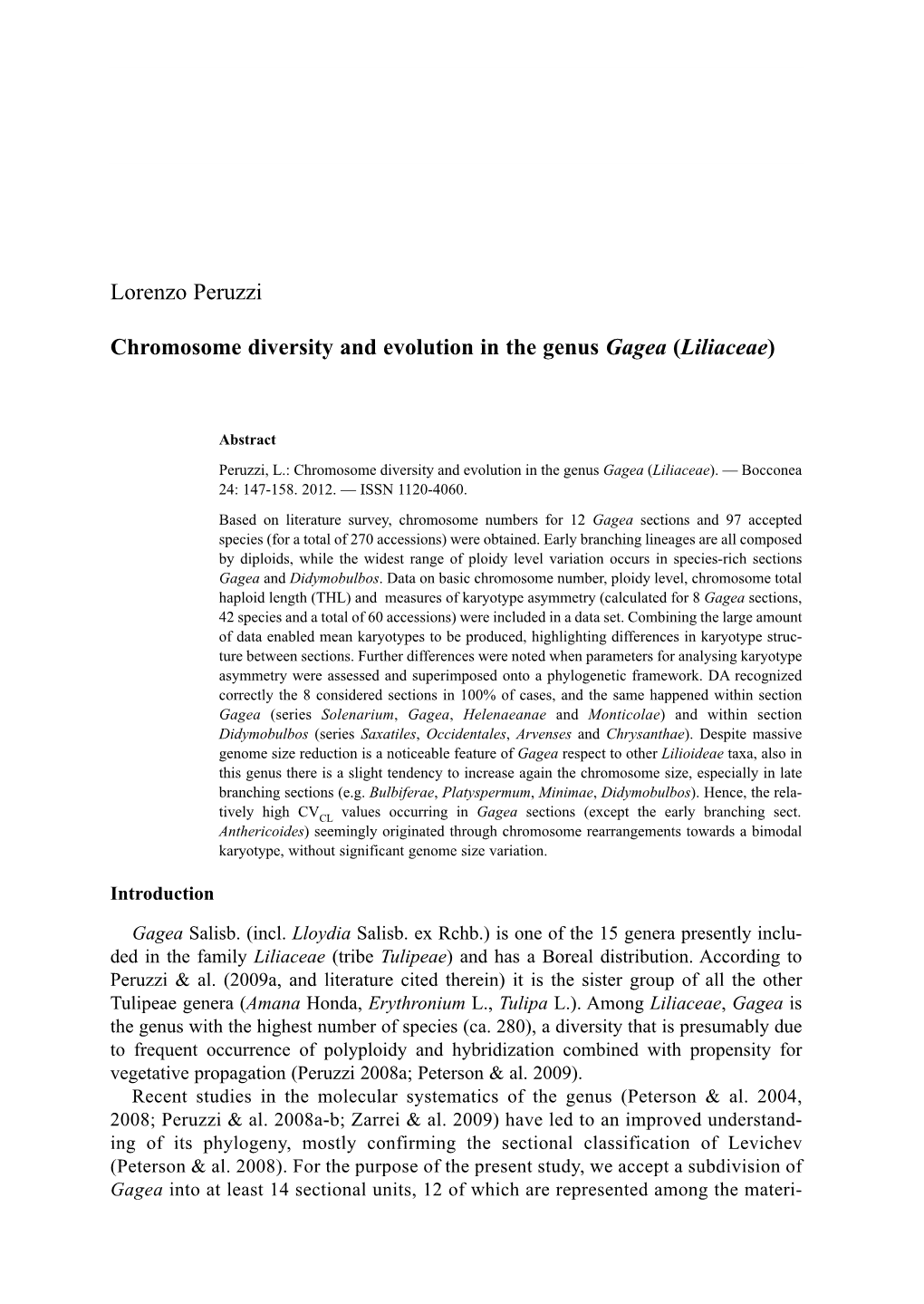 Lorenzo Peruzzi Chromosome Diversity and Evolution in the Genus