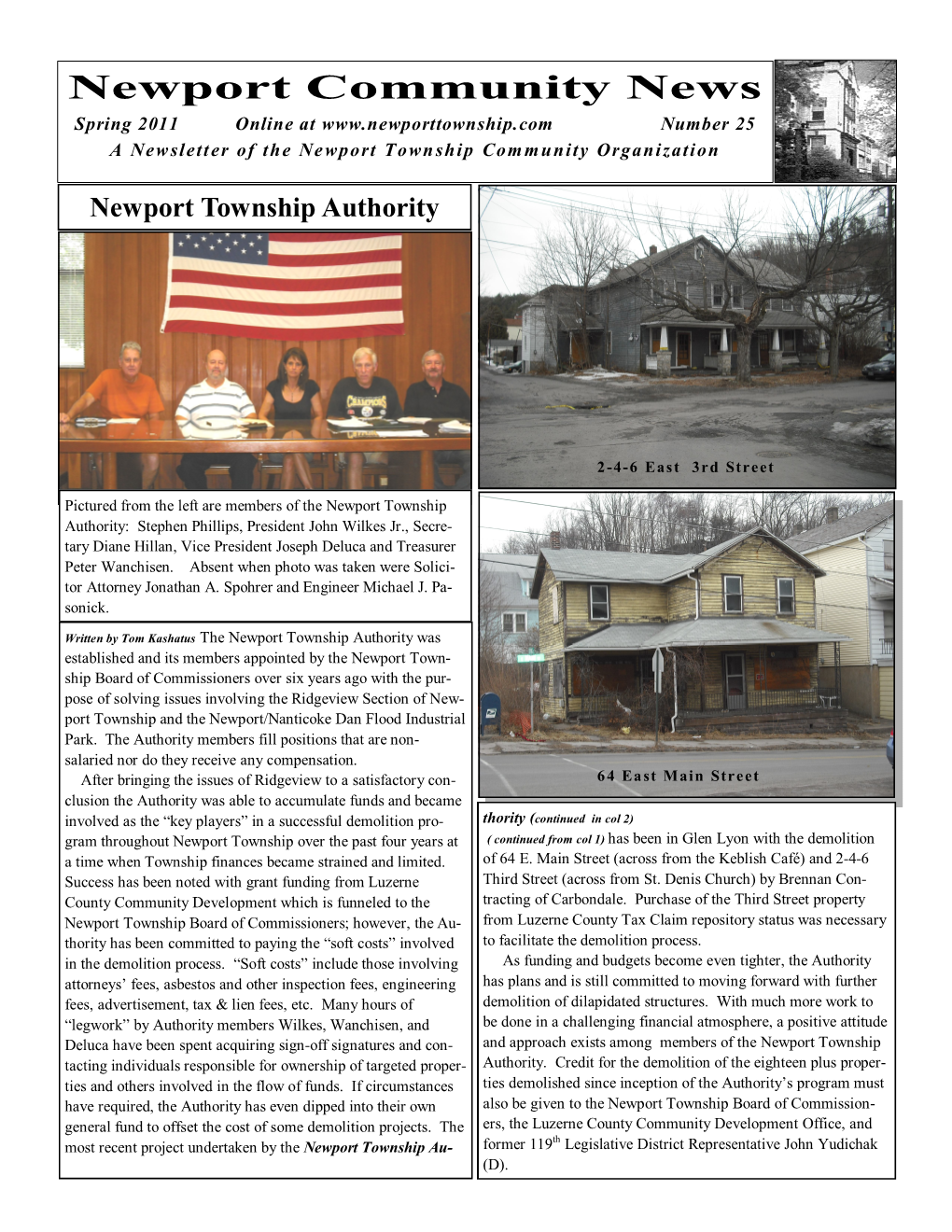Newport Community News Spring 2011 Online at Number 25 a Newsletter of the Newport Township Community Organization