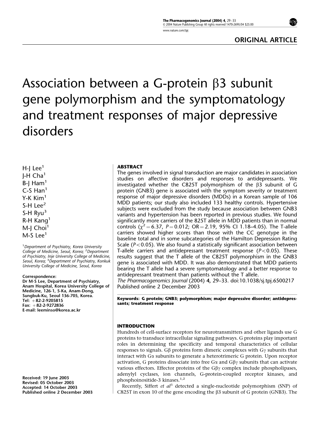 Association Between a G-Protein Β3 Subunit Gene Polymorphism and The