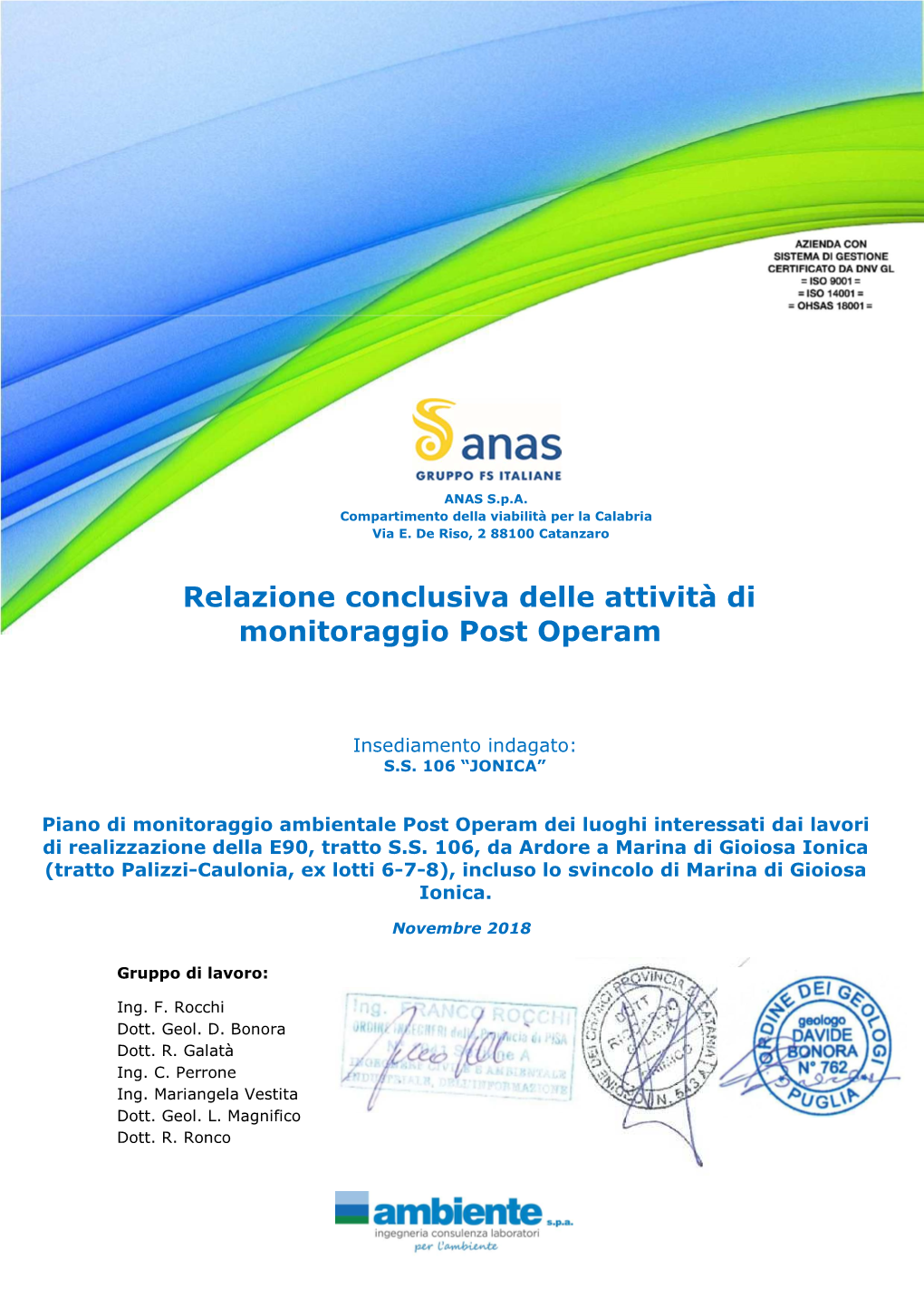 Relazione Conclusiva Delle Attività Di Monitoraggio Post Operam