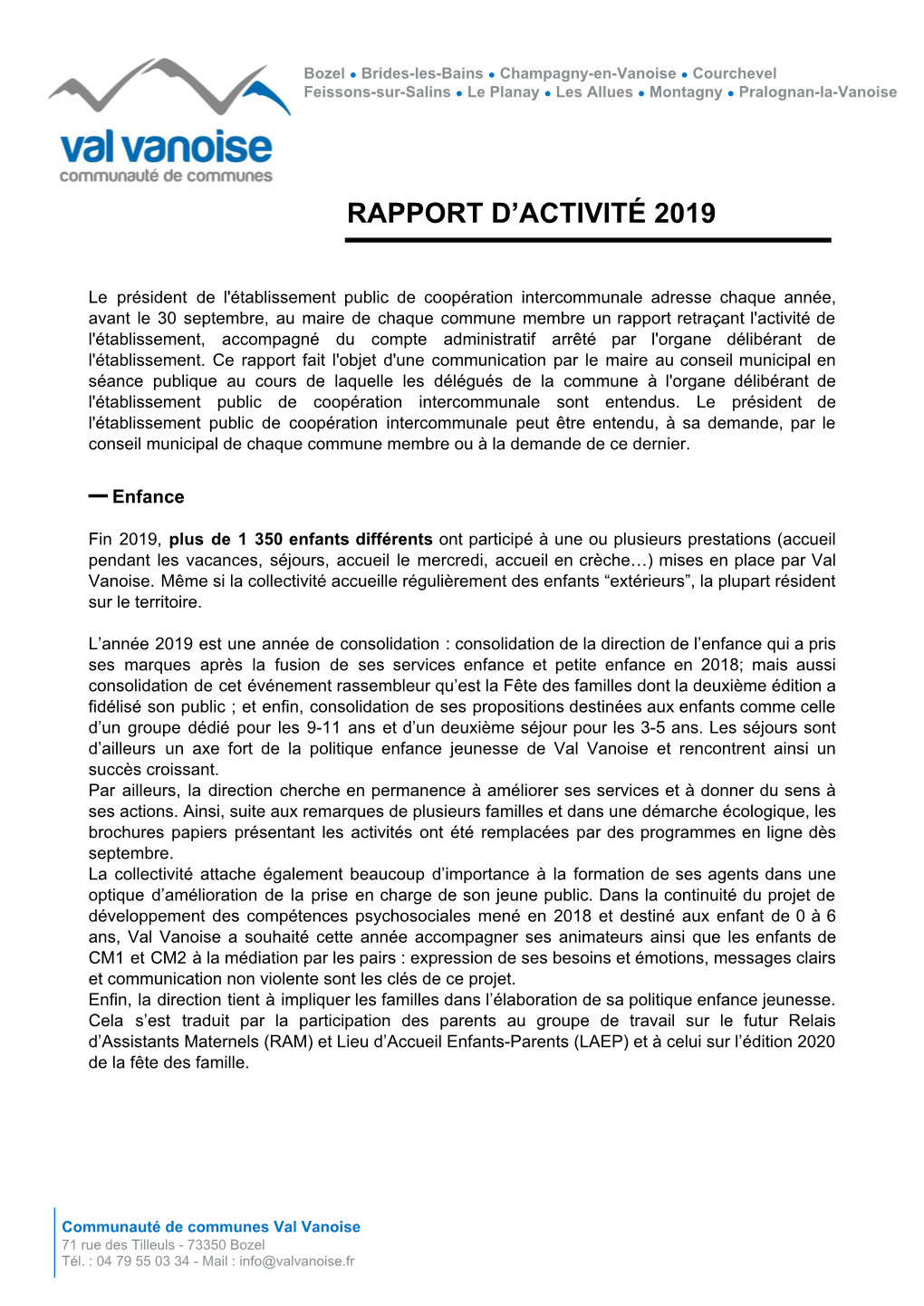 Consulter Le Rapport D'activité 2019 De La CCVV