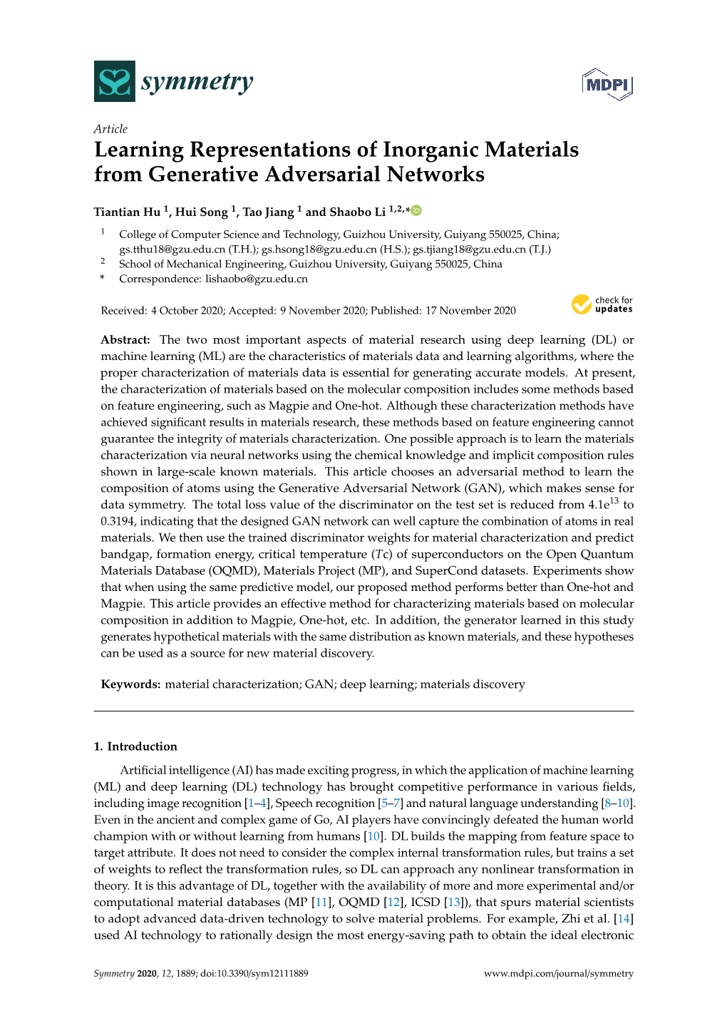 Learning Representations of Inorganic Materials from Generative Adversarial Networks