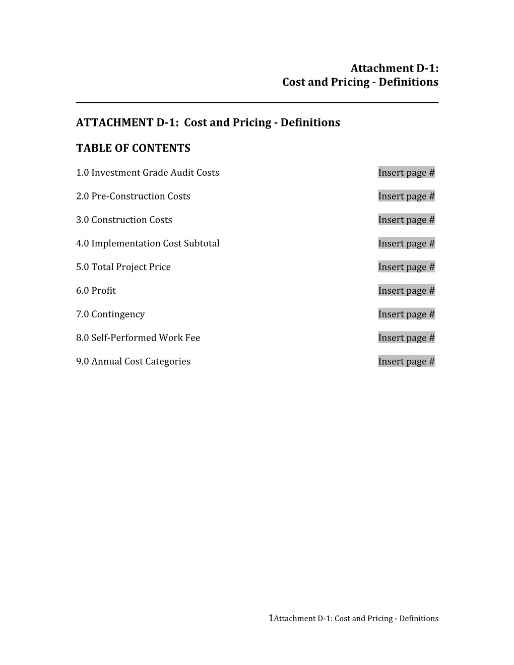 Attachment D-1: Cost and Pricing - Definitions