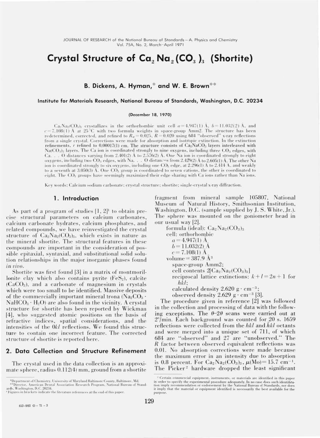 Crystal Structure of Ca2na2(CO3)3 (Shortite)