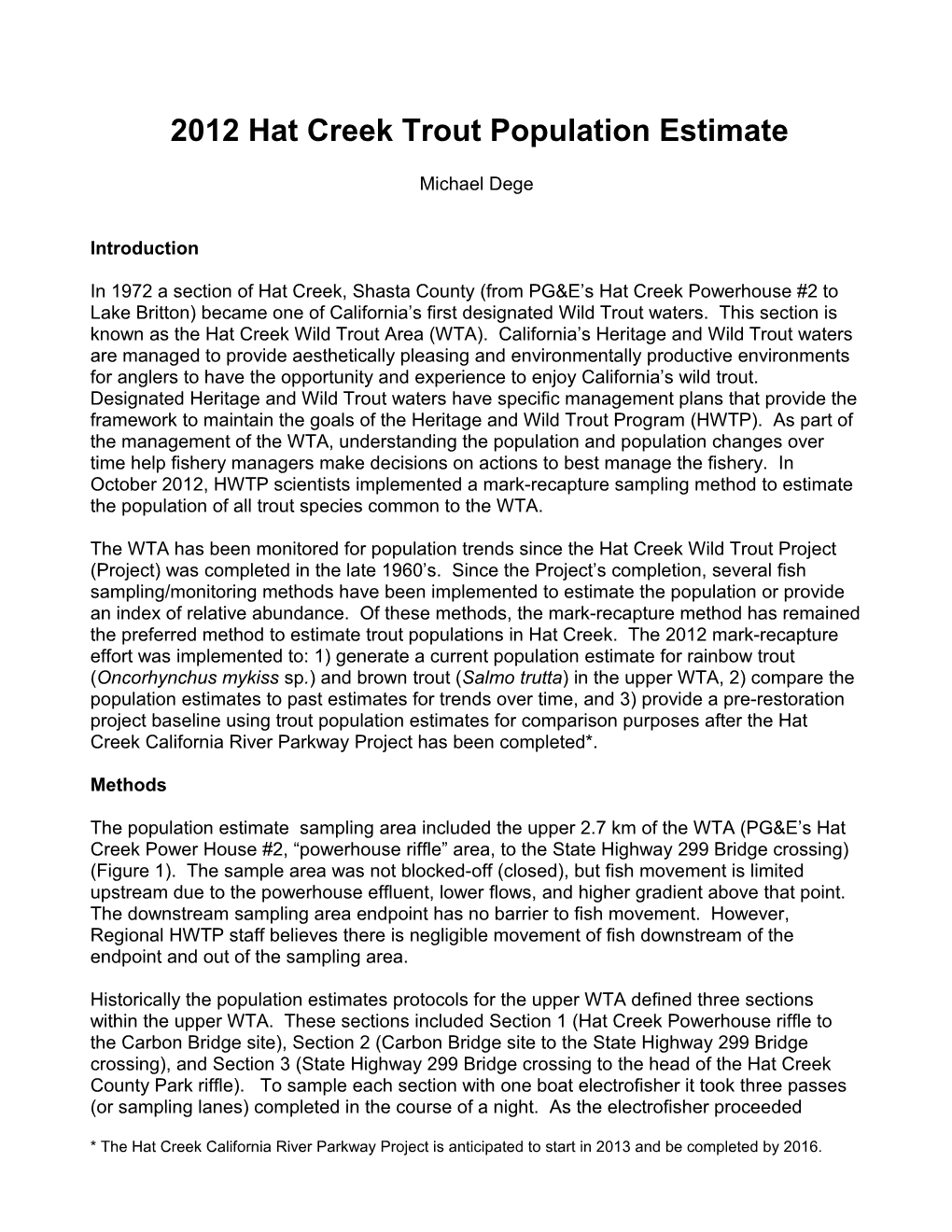 2012 Hat Creek Trout Population Estimate