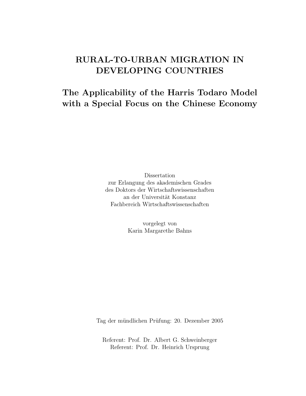 Rural-To-Urban Migration in Developing Countries