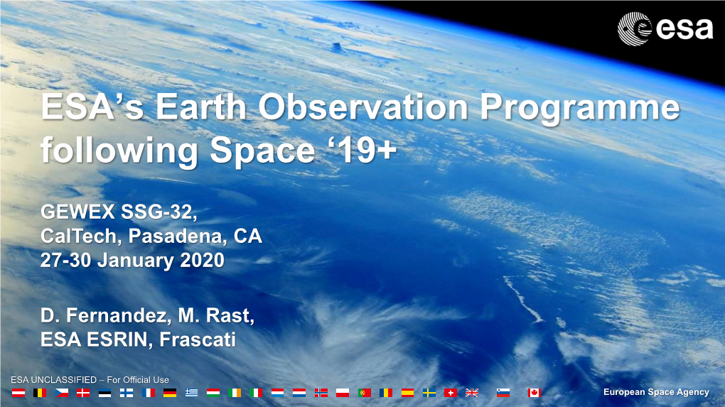 ESA’S Earth Observation Programme Following Space ‘19+