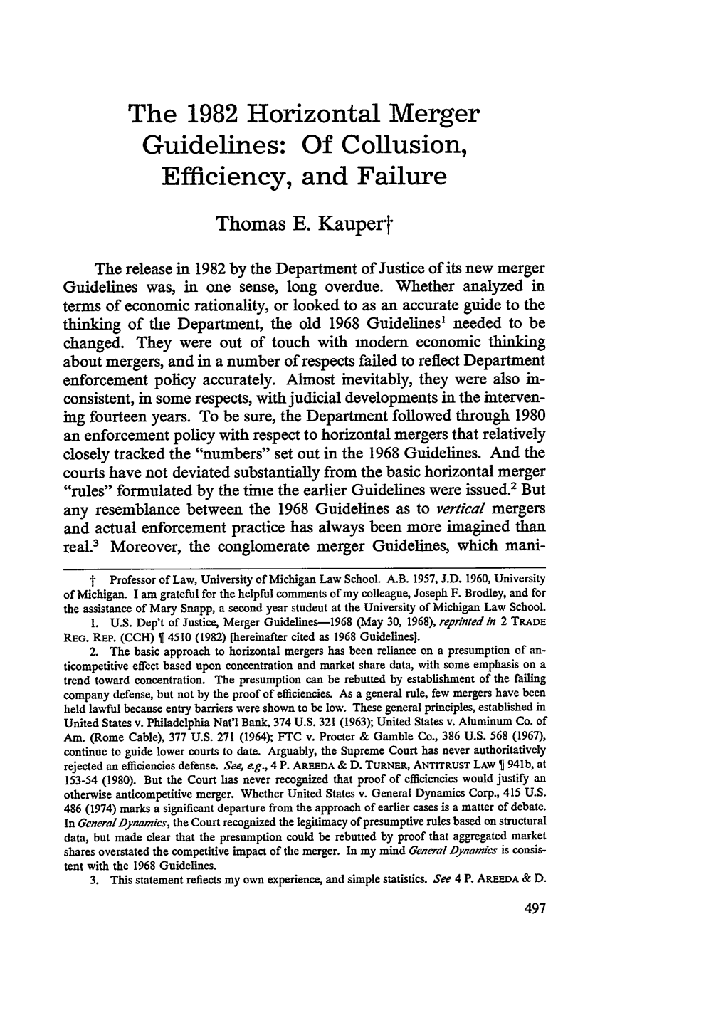 The 1982 Horizontal Merger Guidelines: of Collusion, Efficiency, and Failure