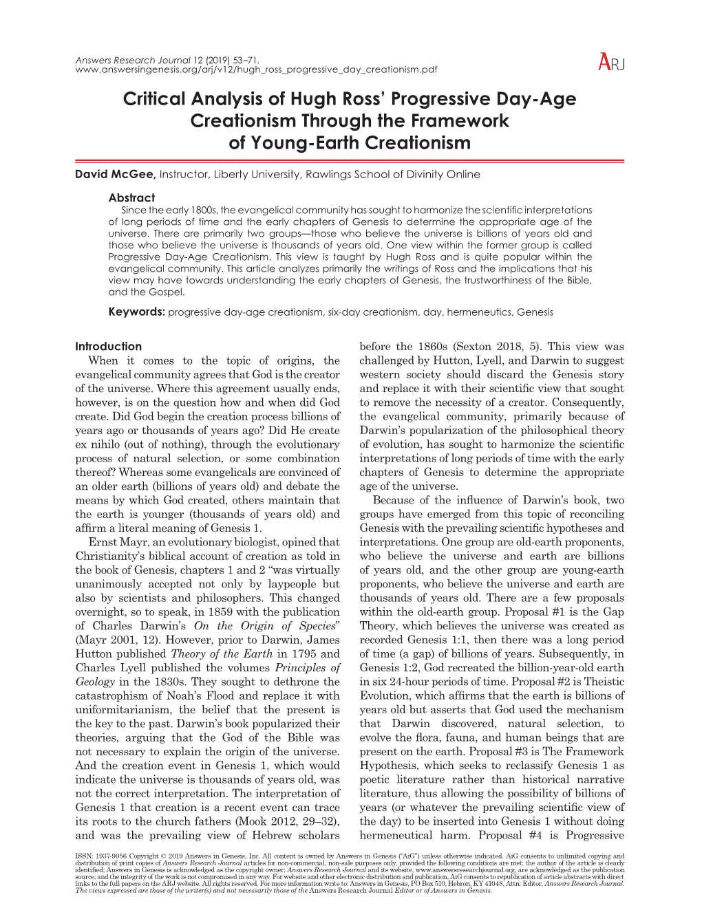 Critical Analysis of Hugh Ross' Progressive Day-Age Creationism Through the Framework of Young-Earth Creationism