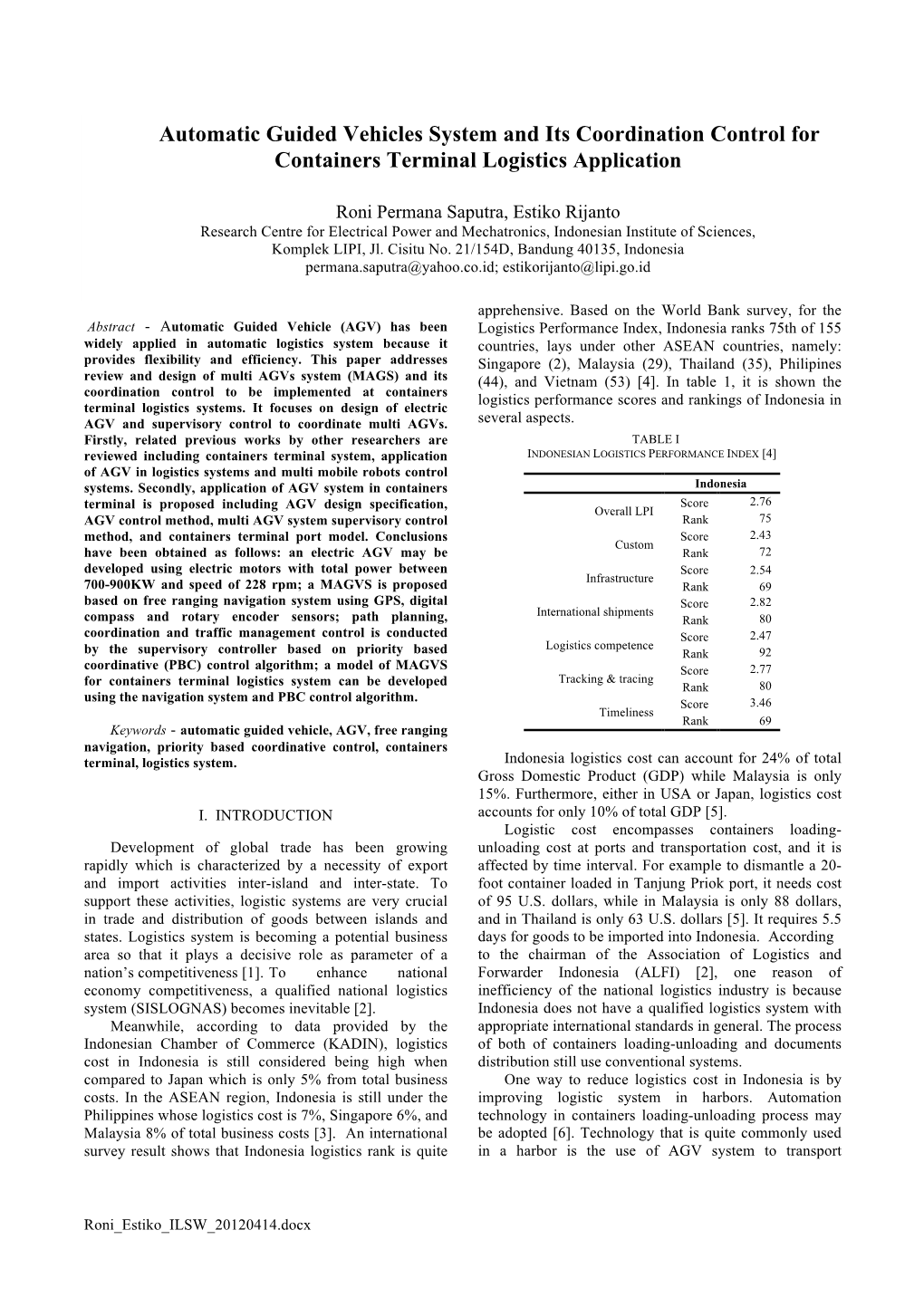 Automatic Guided Vehicles System and Its Coordination Control for Containers Terminal Logistics Application