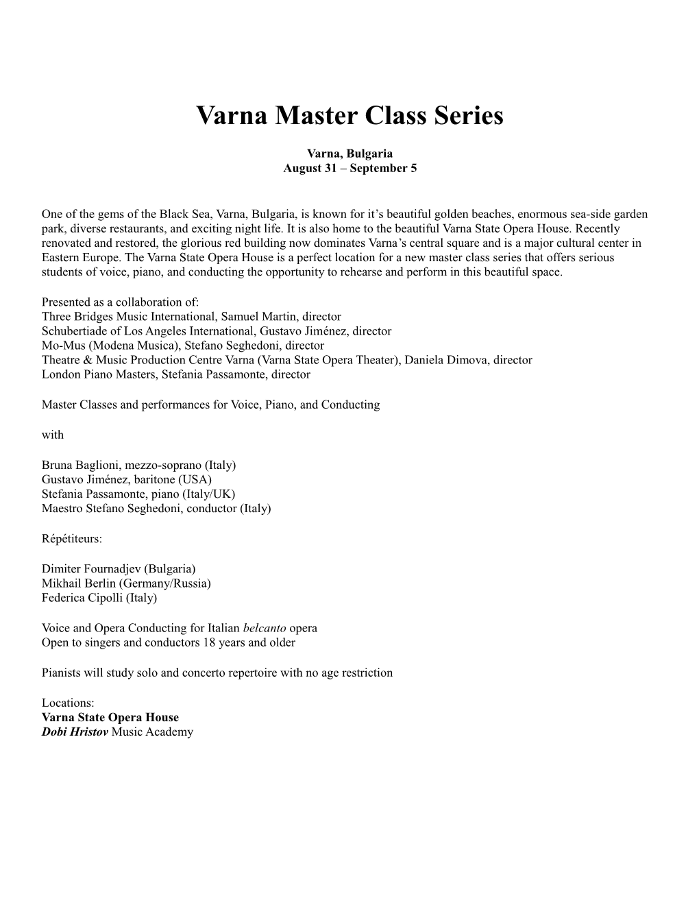 Varna Master Class Series