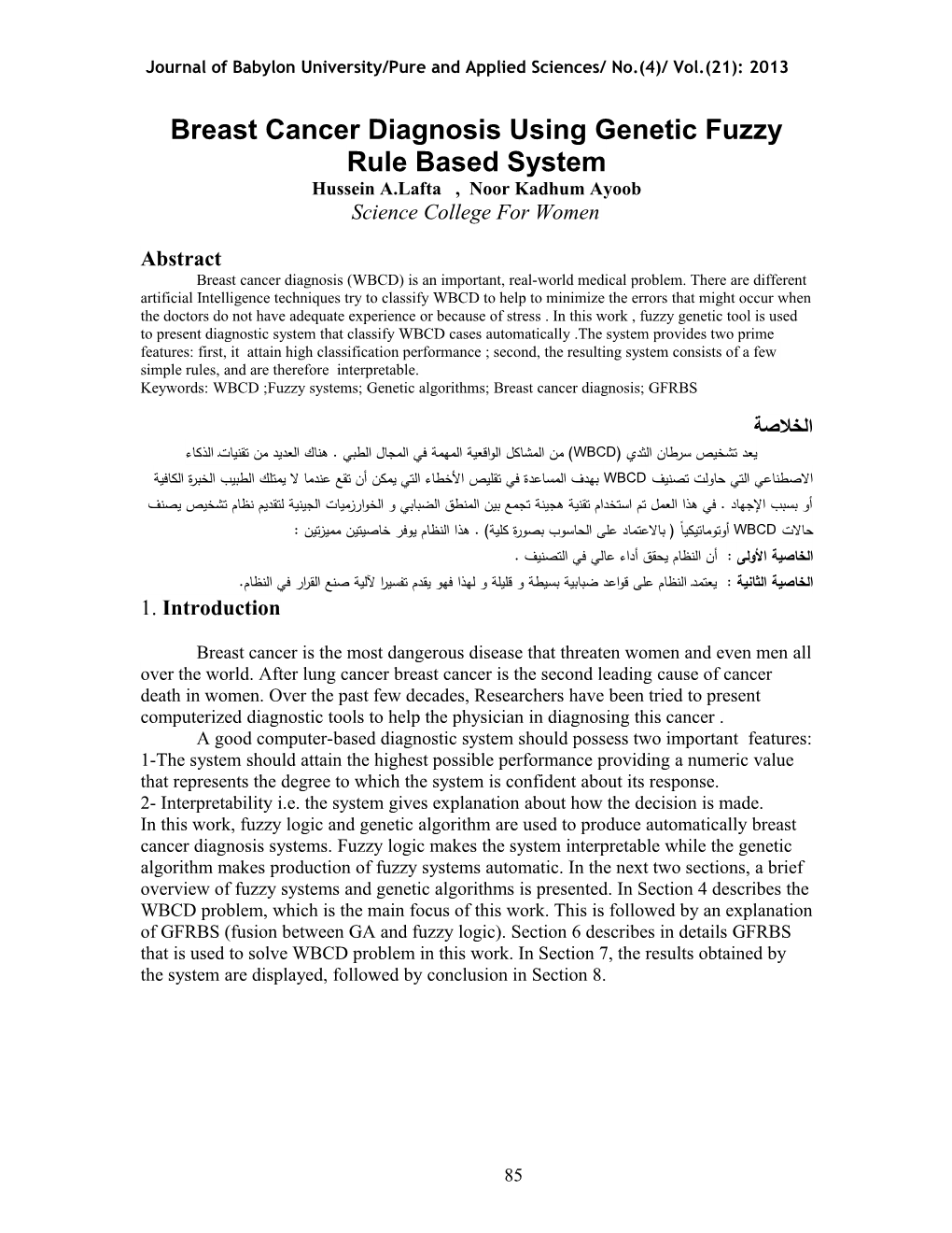 WBCD Classification Using Genetic Fuzzy Rule Based System