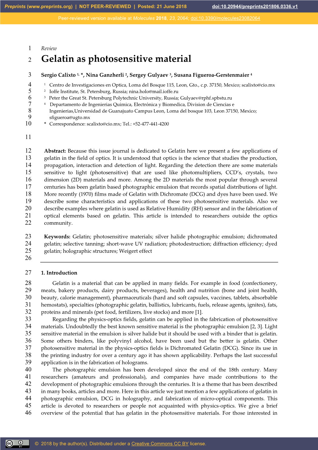 Gelatin As Photosensitive Material