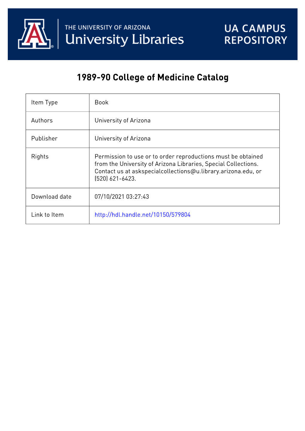 College of Medicine Catalog