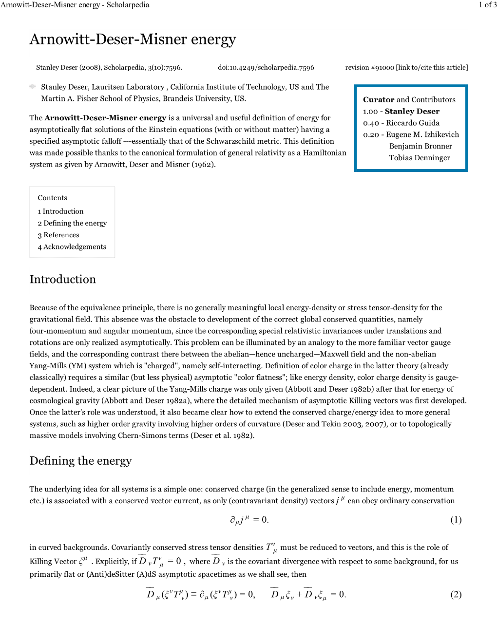 Arnowitt-Deser-Misner Energy - Scholarpedia 1 of 3
