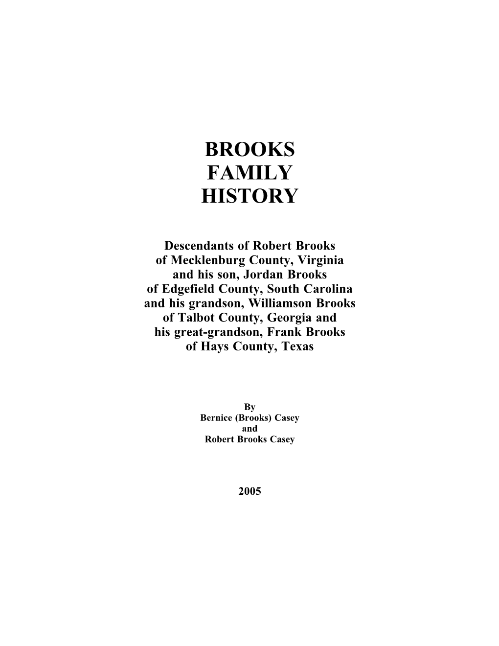 Brooks Family History