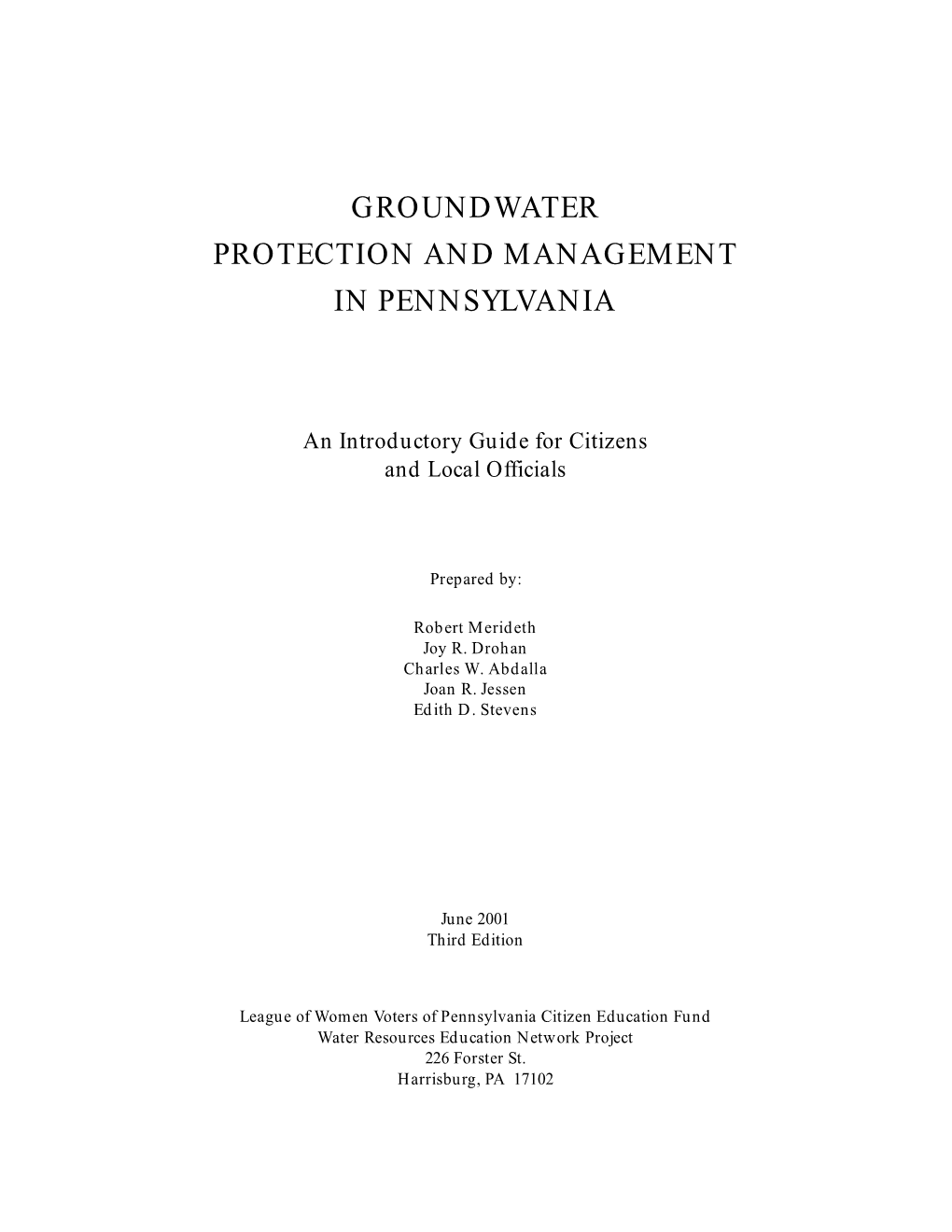 G R O U N D Wat E R Protection and Management in Pennsylva N