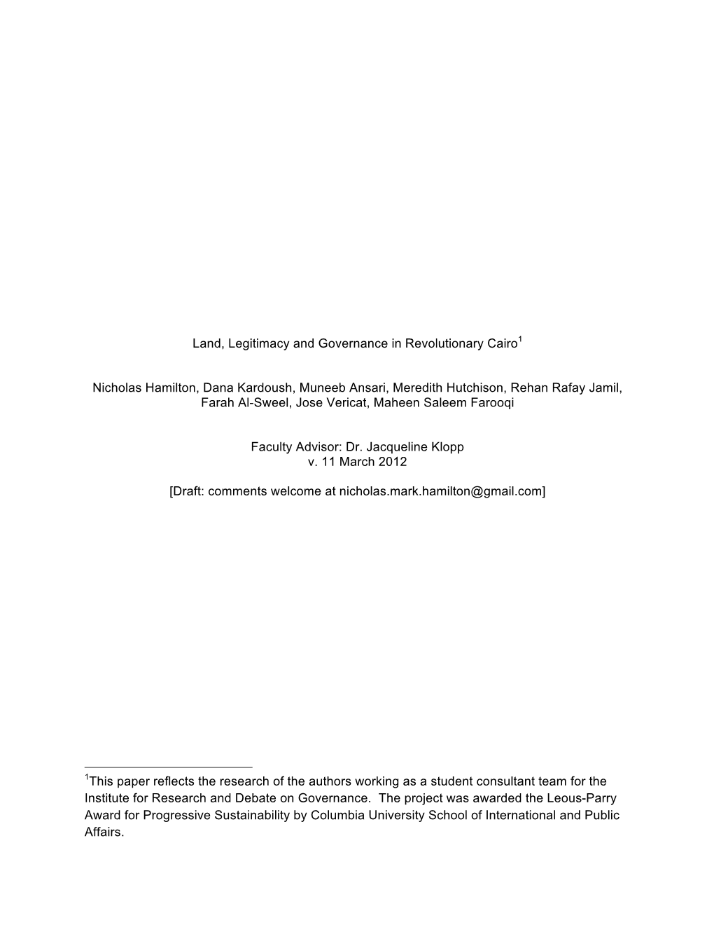 Cairo Land Legitimacy and Governance