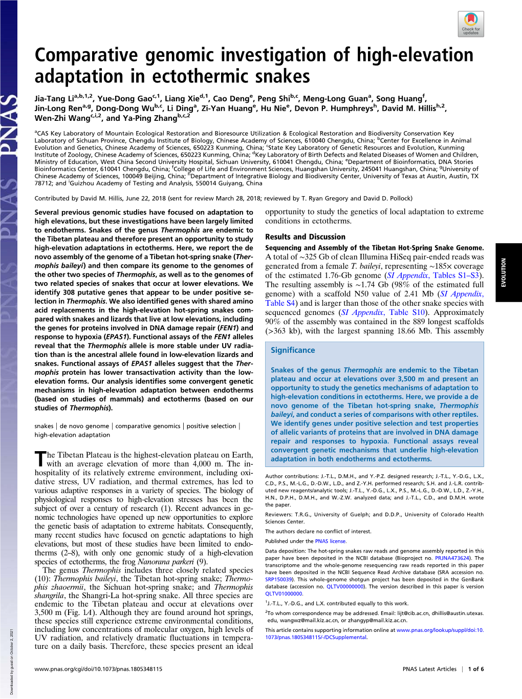 Comparative Genomic Investigation of High-Elevation Adaptation in Ectothermic Snakes