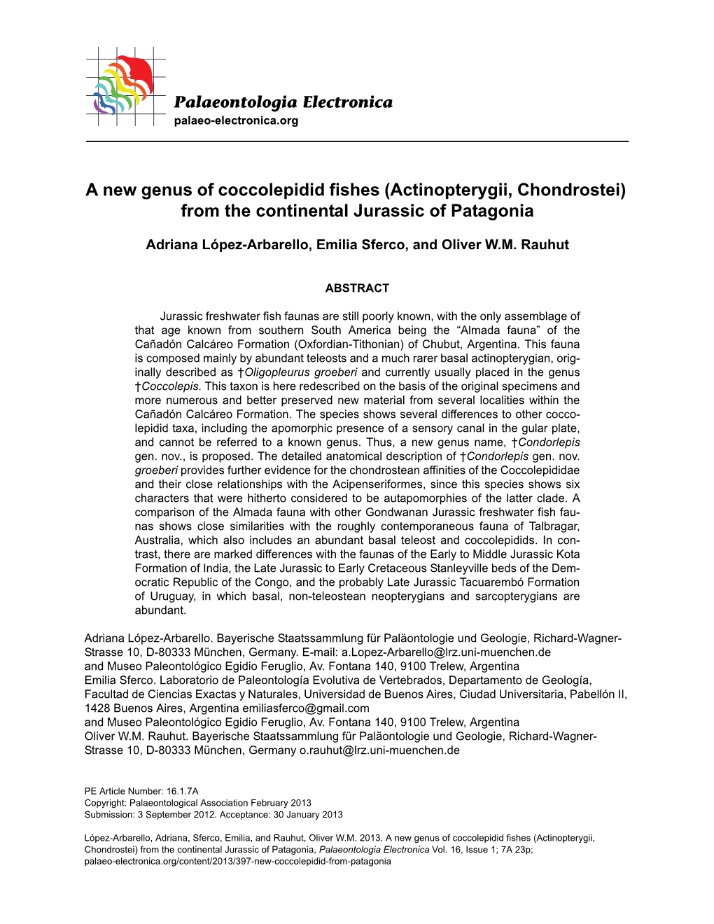 Actinopterygii, Chondrostei) from the Continental Jurassic of Patagonia