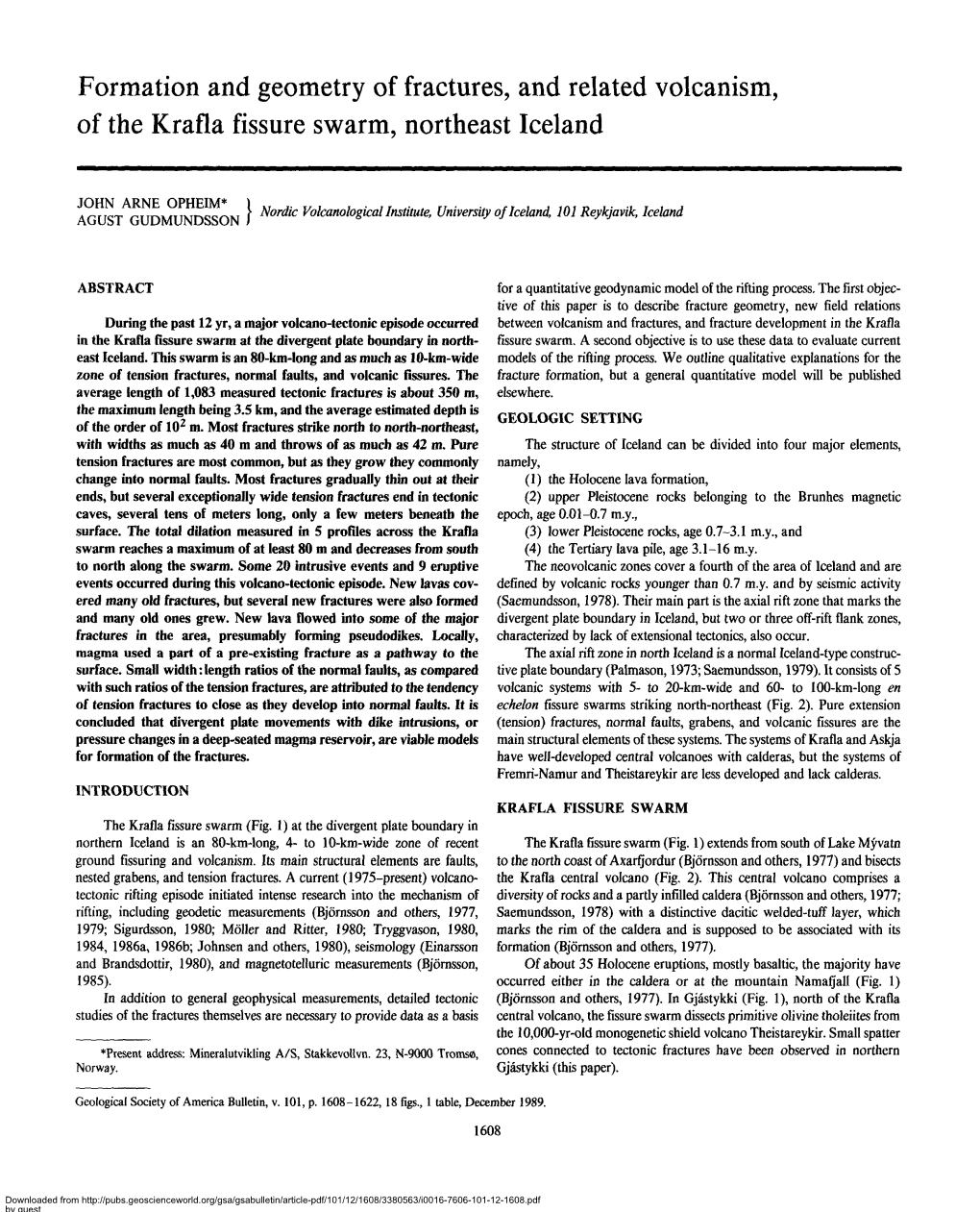 Formation and Geometry of Fractures, and Related Volcanism, of the Krafla Fissure Swarm, Northeast Iceland