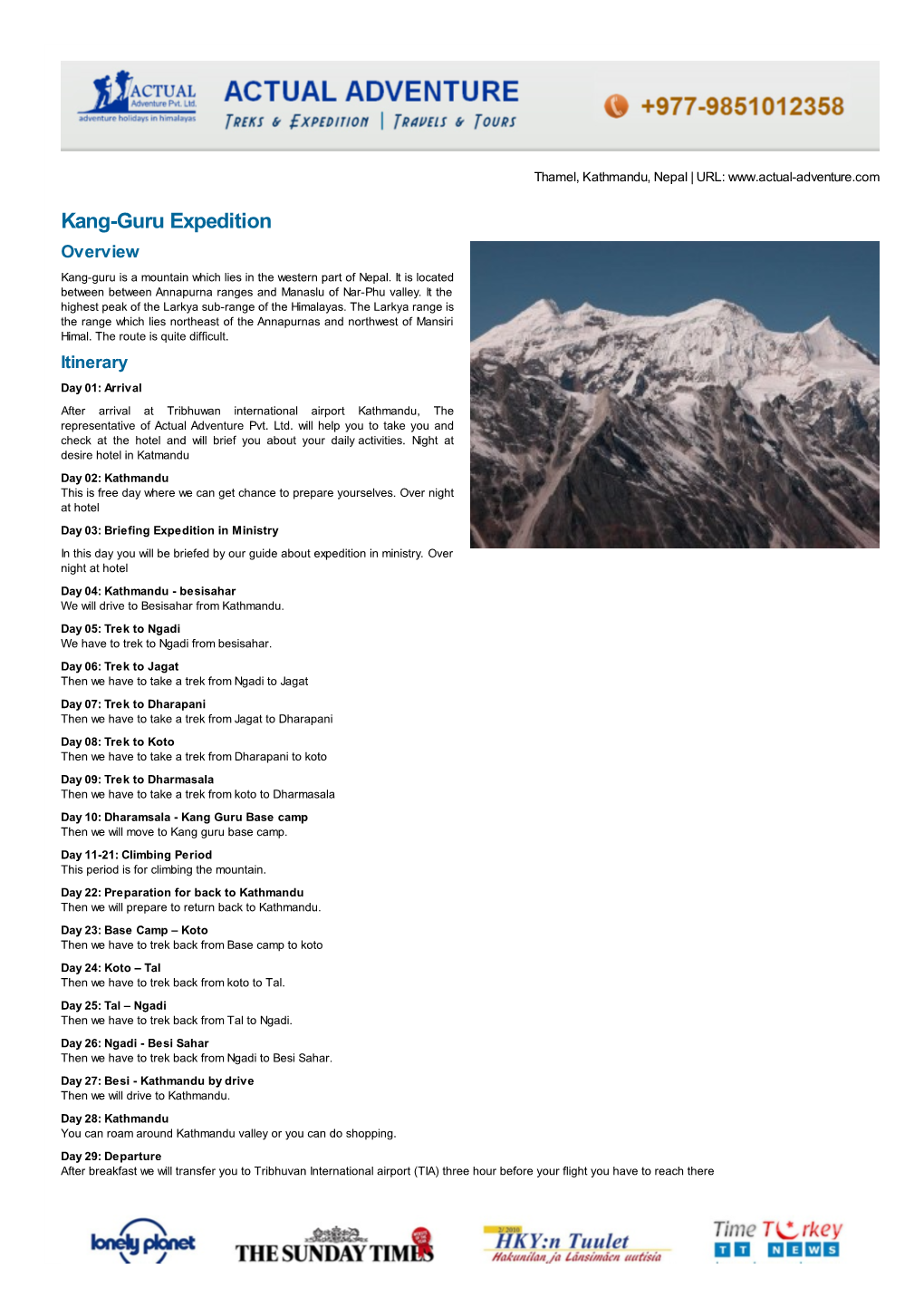 Kang-Guru Expedition Overview Kang-Guru Is a Mountain Which Lies in the Western Part of Nepal