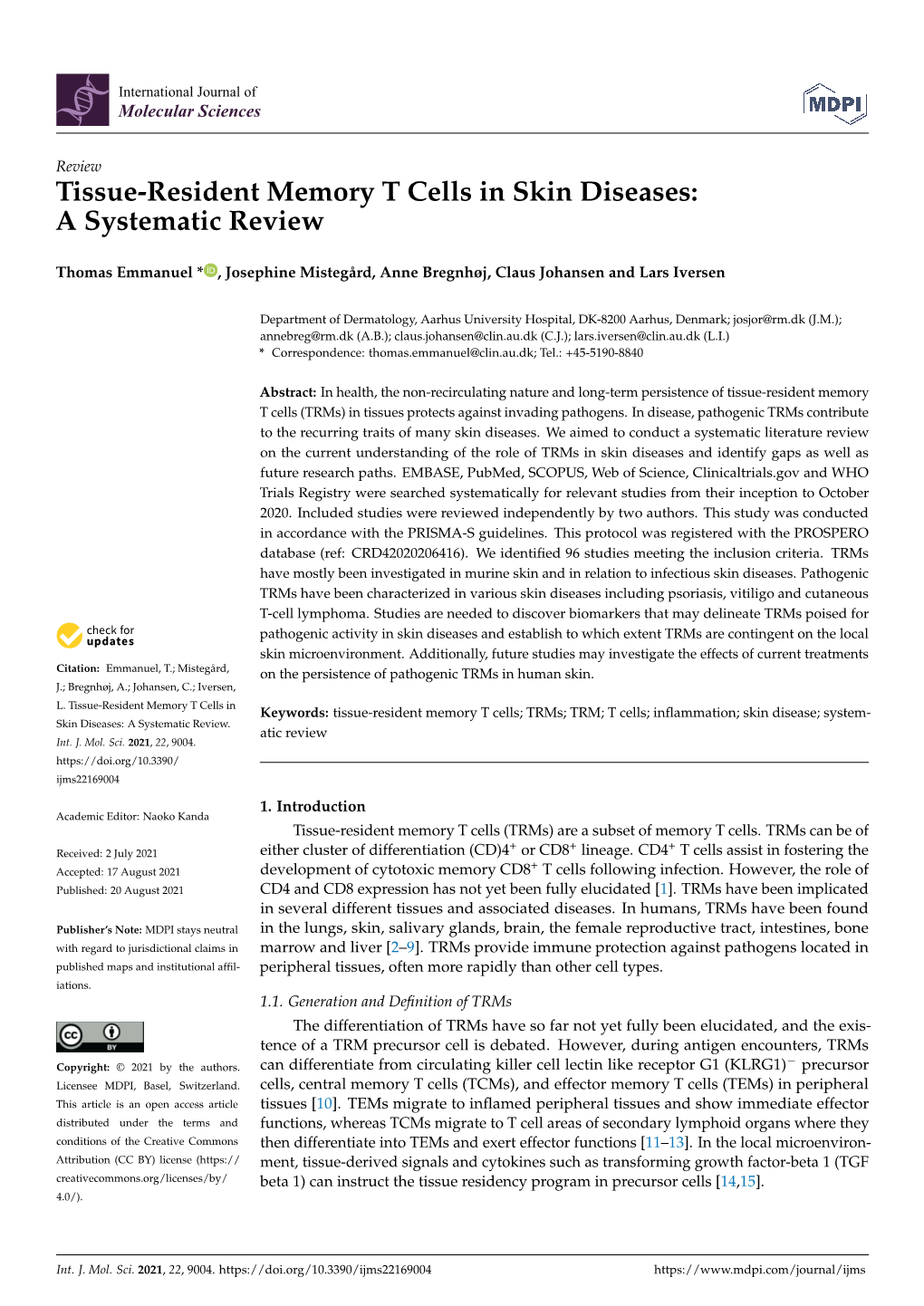 Tissue-Resident Memory T Cells in Skin Diseases: a Systematic Review