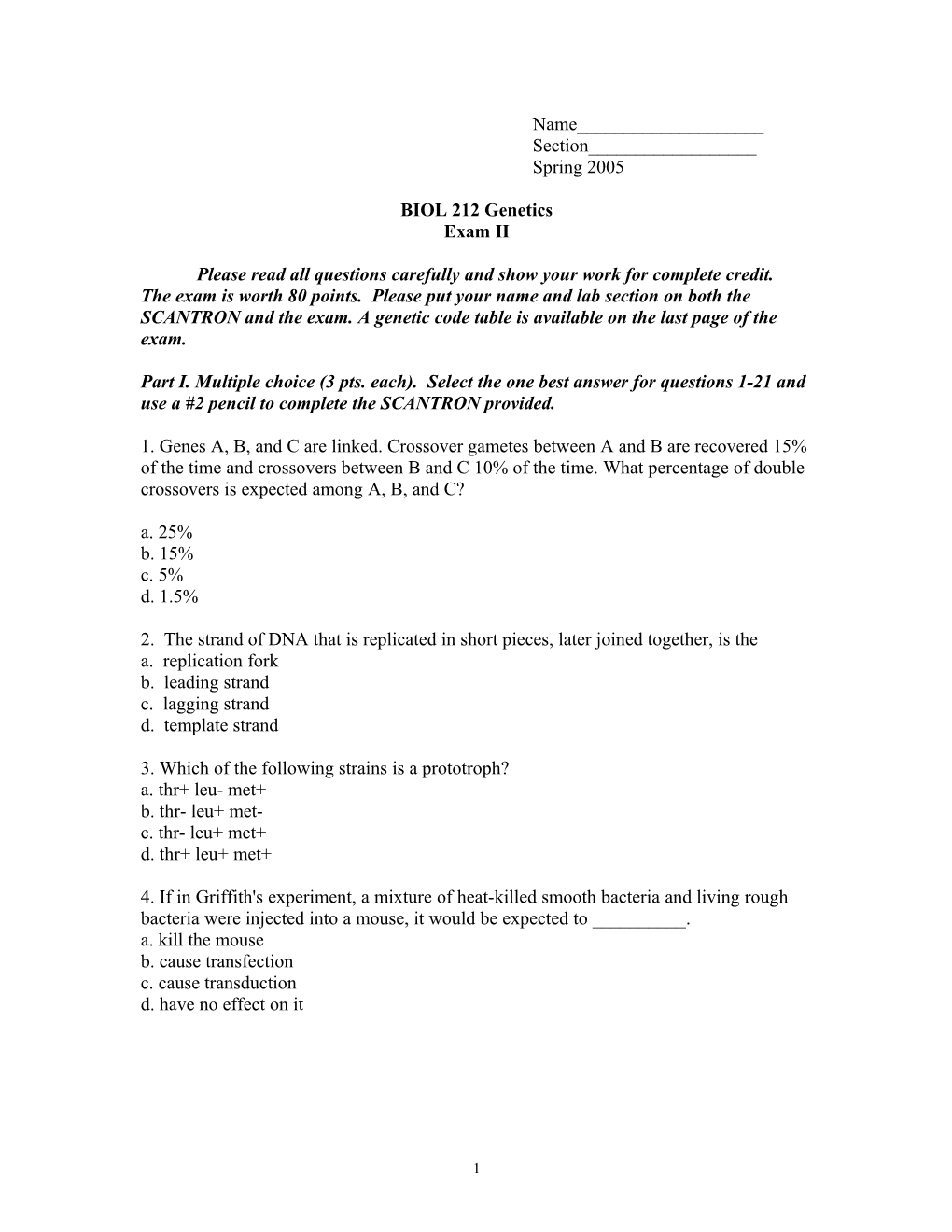 BIOL 212 Genetics