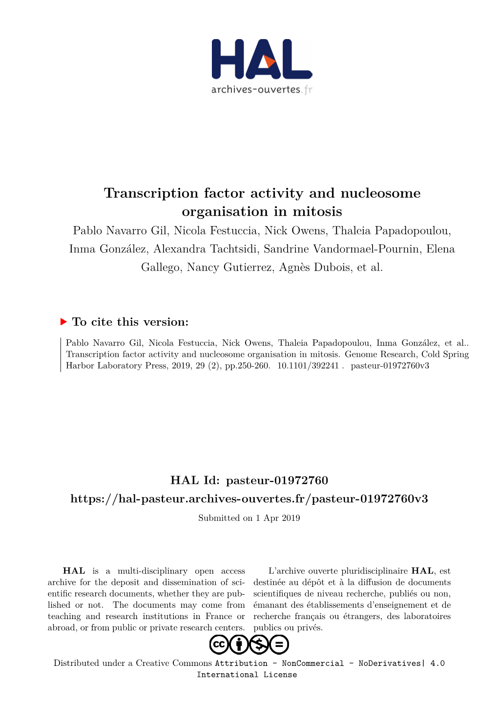 Transcription Factor Activity and Nucleosome Organisation in Mitosis