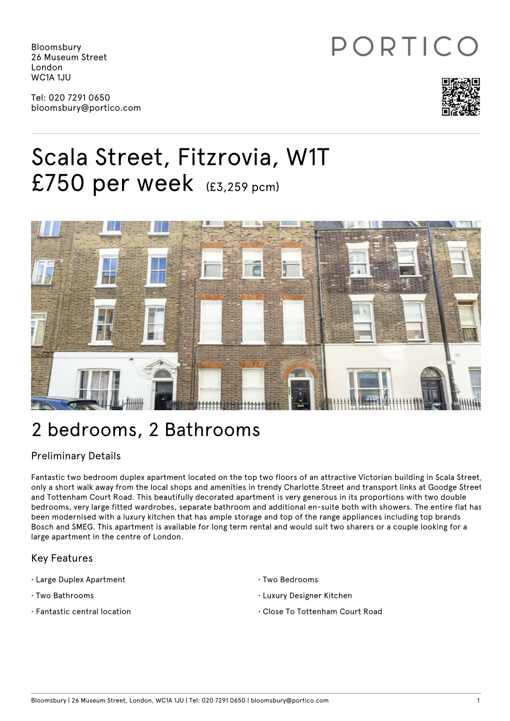 Scala Street, Fitzrovia, W1T £750 Per Week