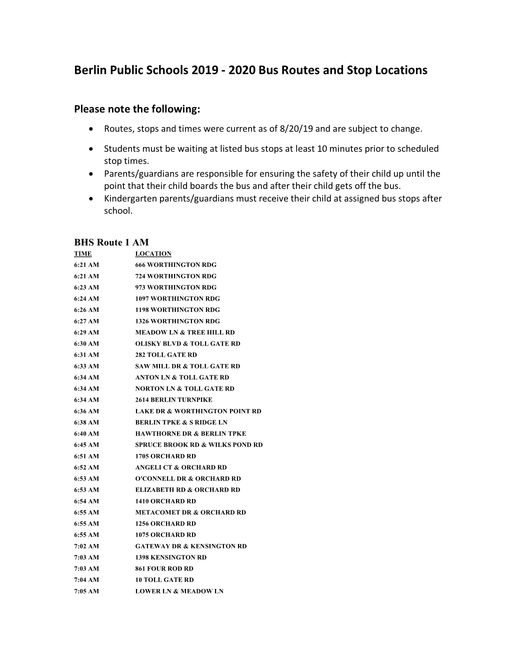 2020 Bus Routes and Stop Locations