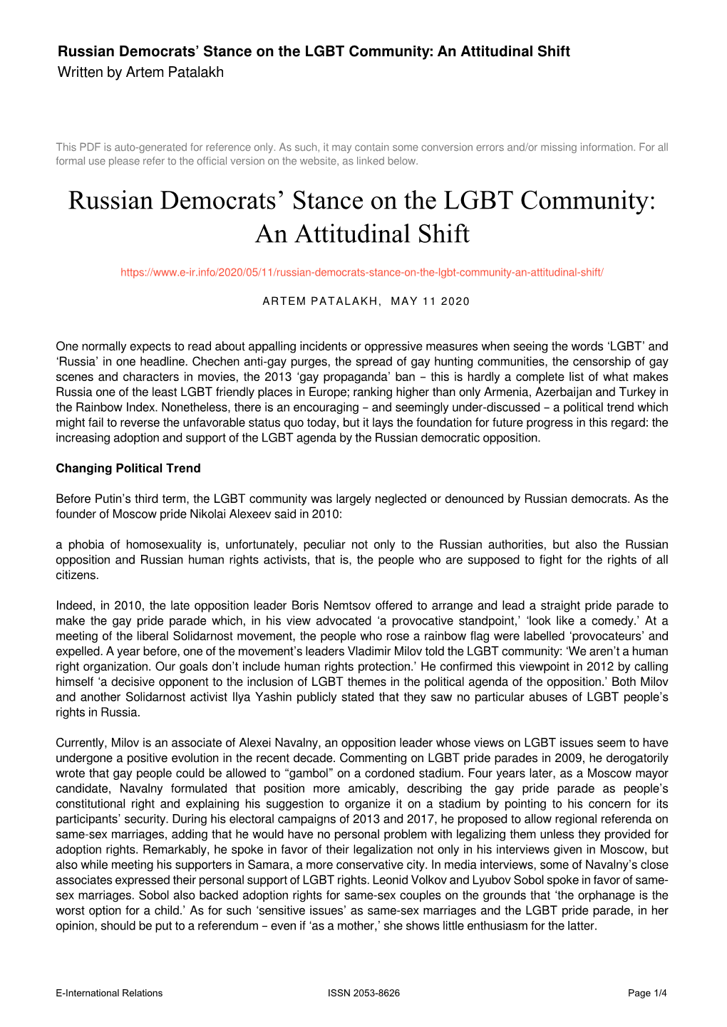 Russian Democrats' Stance on the LGBT Community