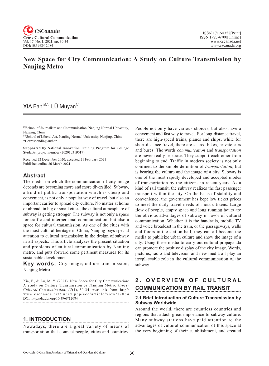 A Study on Culture Transmission by Nanjing Metro