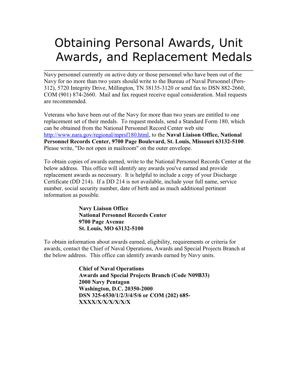 Obtaining Personal Awards, Unit Awards, and Replacement Medals