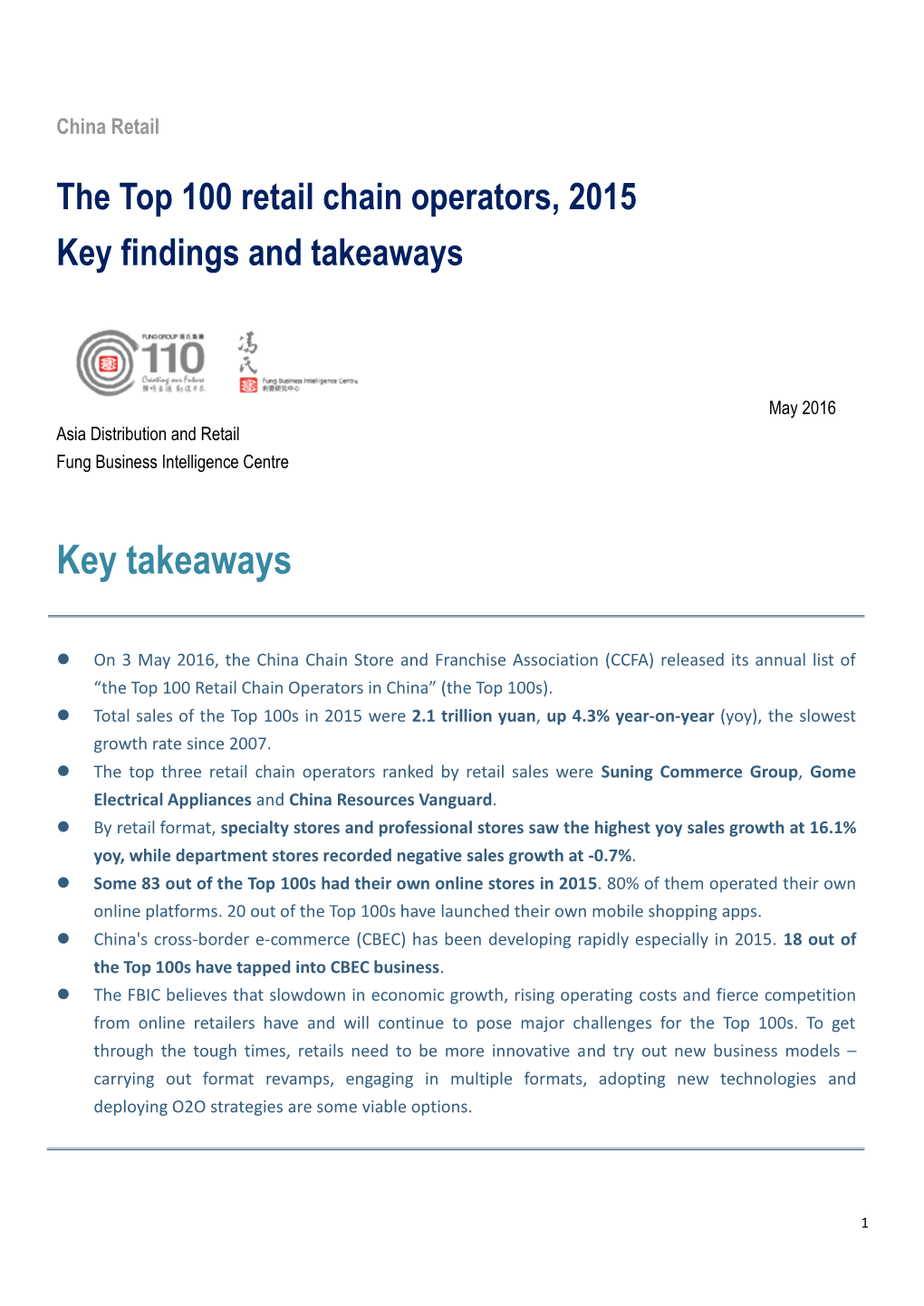 The Top 100 Retail Chain Operators, 2015 Key Findings and Takeaways