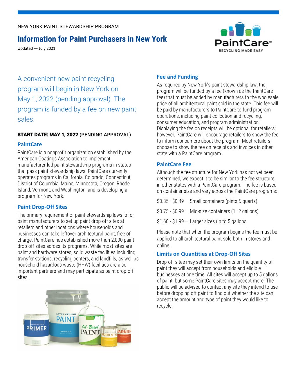 Information for Paint Purchasers in New York Updated — July 2021
