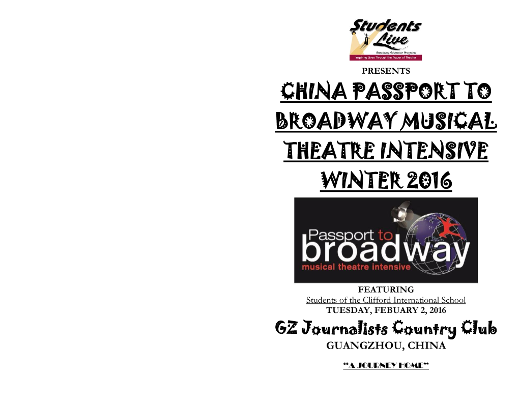 China Passport to Broadway Musical Theatre Intensive