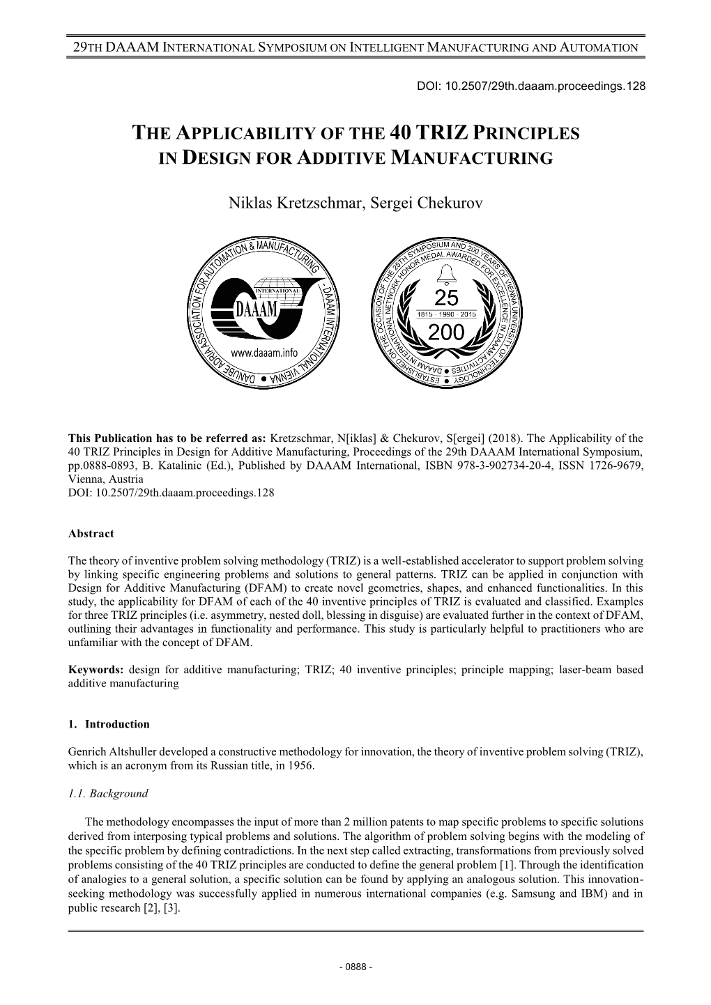 The Applicability of the 40 Triz Principles in Design for Additive Manufacturing