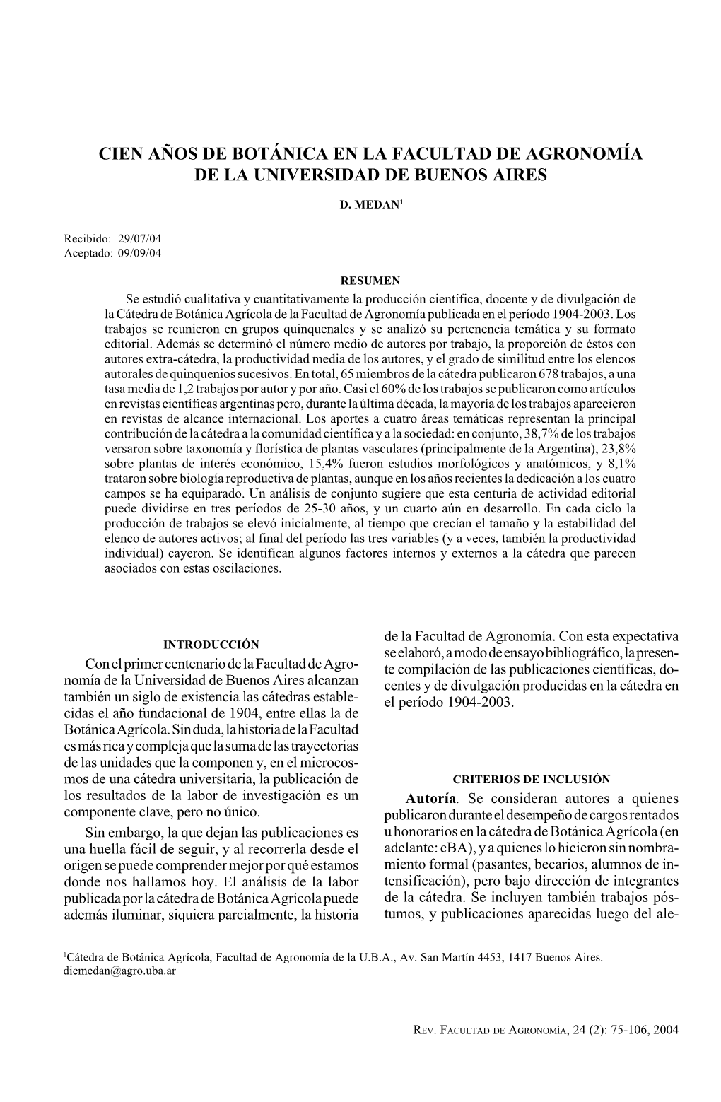 Cien Años De Botánica En La Facultad De Agronomía De La Universidad De Buenos Aires 75