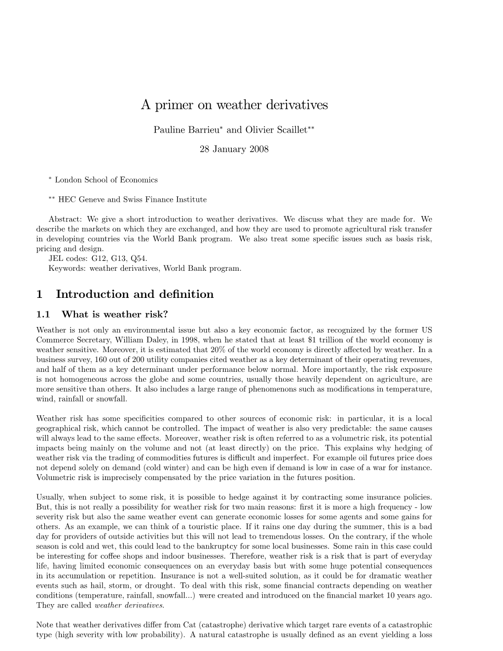 A Primer on Weather Derivatives