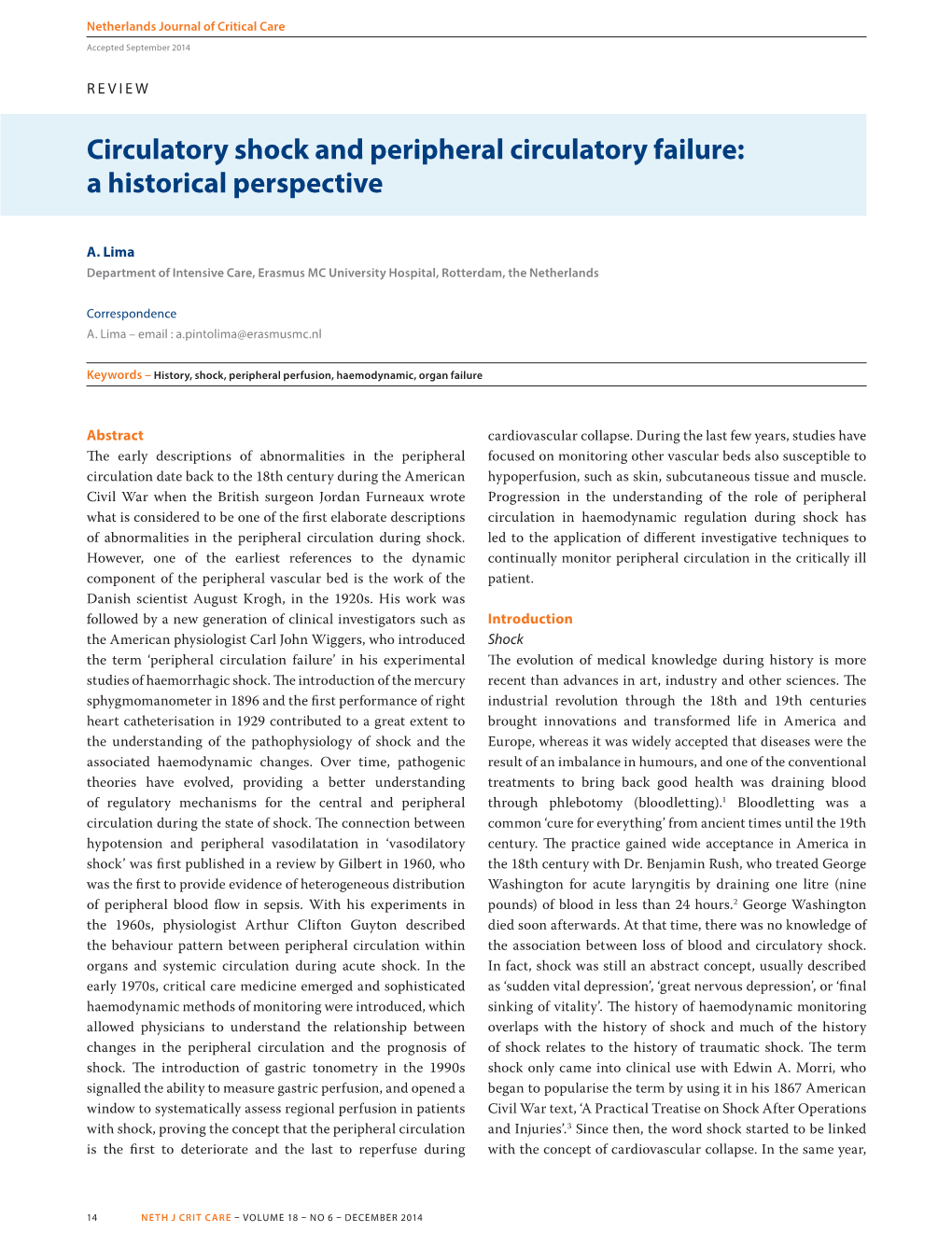 Circulatory Shock and Peripheral Circulatory Failure: a Historical Perspective