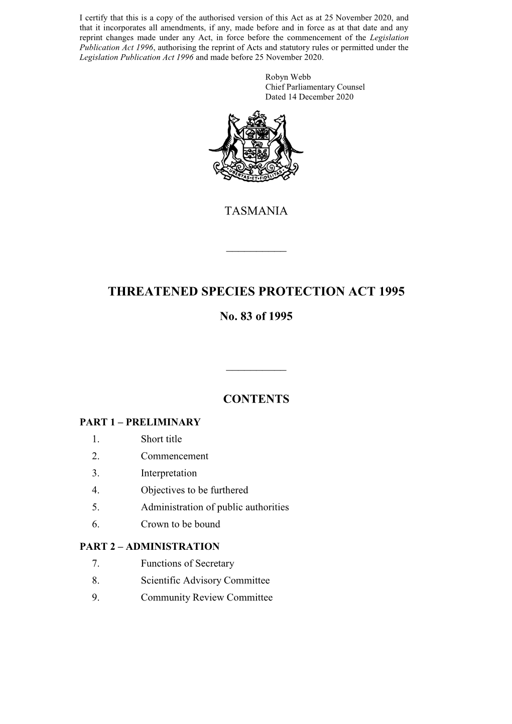 Threatened Species Protection Act 1995