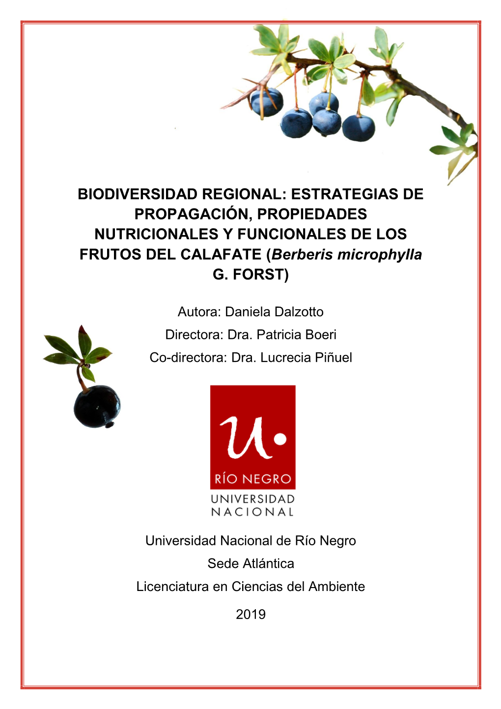 ESTRATEGIAS DE PROPAGACIÓN, PROPIEDADES NUTRICIONALES Y FUNCIONALES DE LOS FRUTOS DEL CALAFATE (Berberis Microphylla G